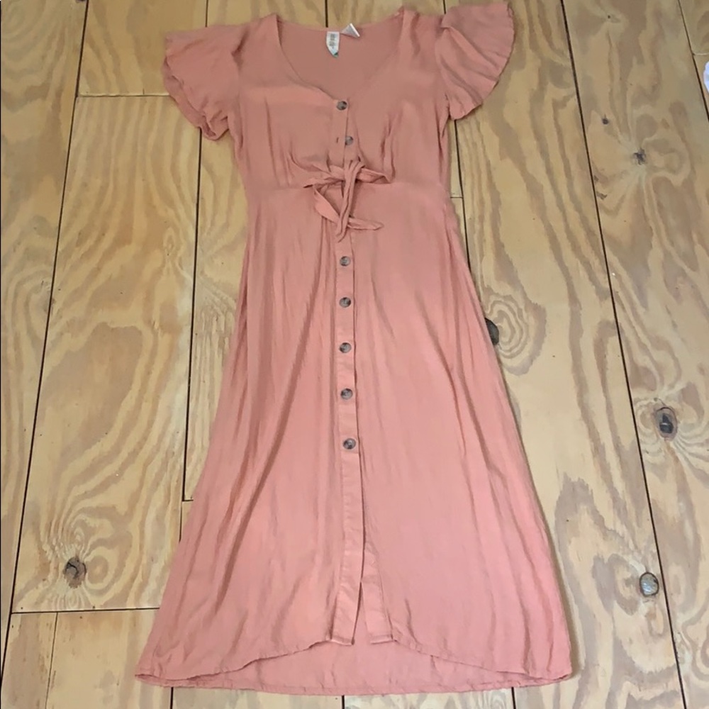 Blush pink dress.